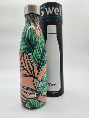 Swell 17 Oz Insulated Stainless Steel Water Bottle W/ Tropical Leaf Design
